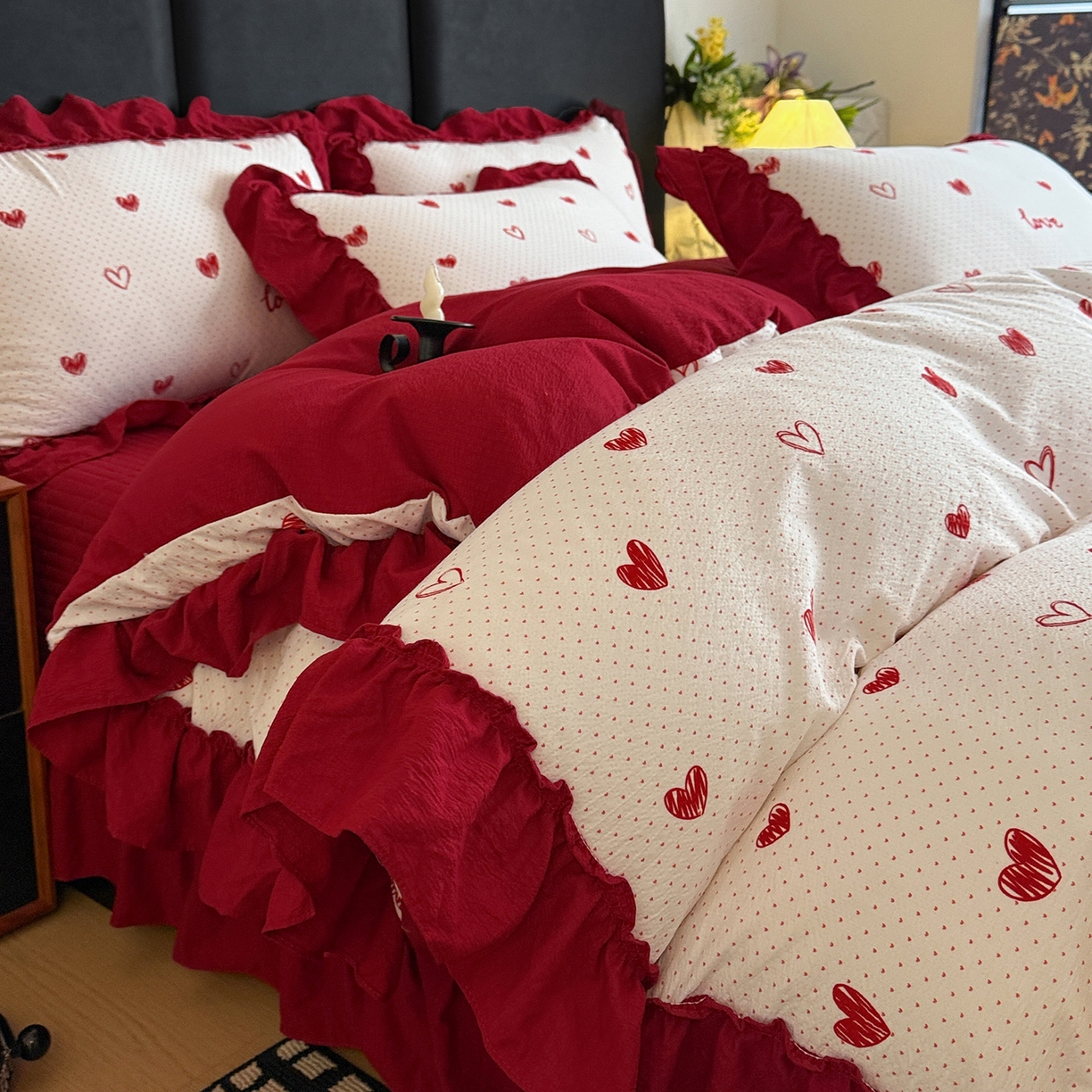 91家纺网 家纺一手货源 找家纺 （总）金梦拉家纺 2026新款云感皱皱纱泡泡纱韩式床盖大花边四件套