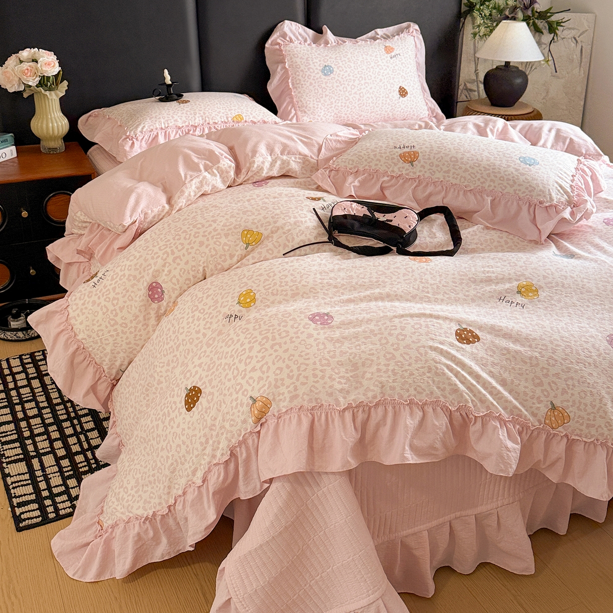 91家纺网 家纺一手货源 找家纺 （总）金梦拉家纺 2026新款云感皱皱纱泡泡纱韩式床盖大花边四件套