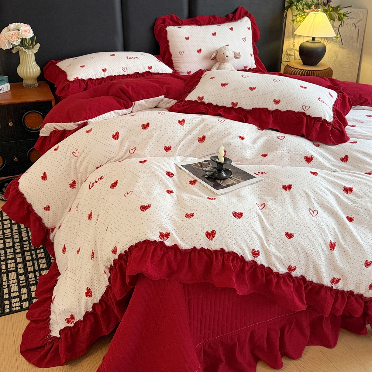 91家纺网 家纺一手货源 找家纺 （总）金梦拉家纺 2026新款云感皱皱纱泡泡纱韩式床盖大花边四件套