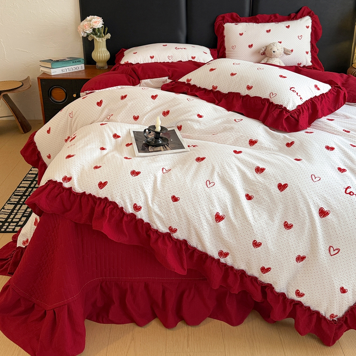 91家纺网 家纺一手货源 找家纺 （总）金梦拉家纺 2026新款云感皱皱纱泡泡纱韩式床盖大花边四件套