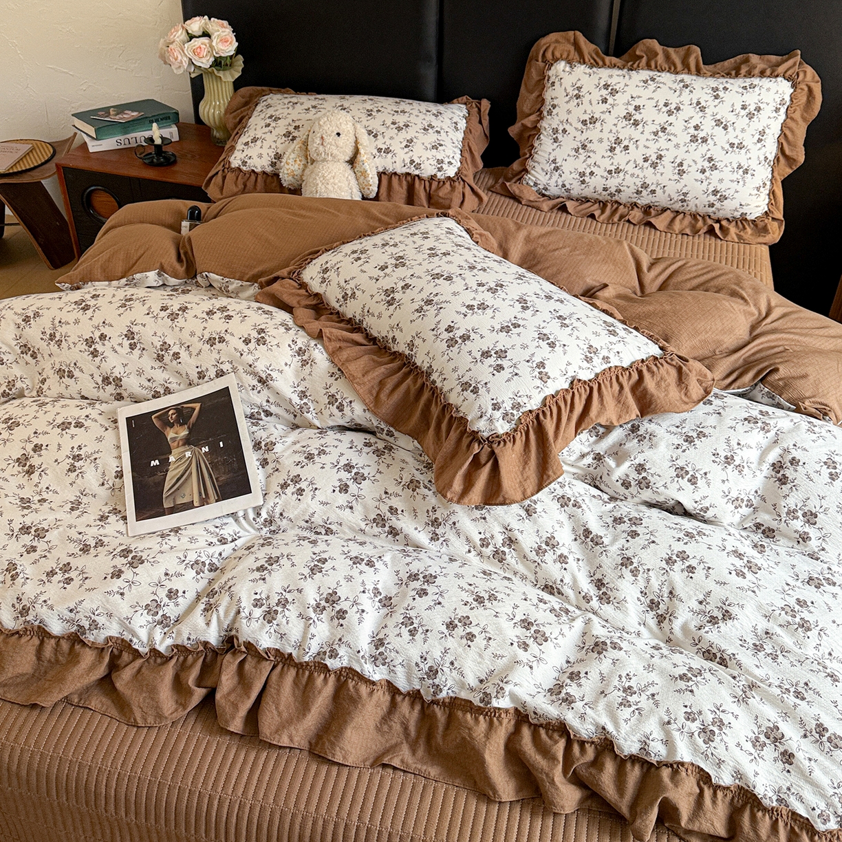 91家纺网 家纺一手货源 找家纺 金梦拉家纺 2026新款云感皱皱纱泡泡纱韩式床盖大花边四件套 素韵