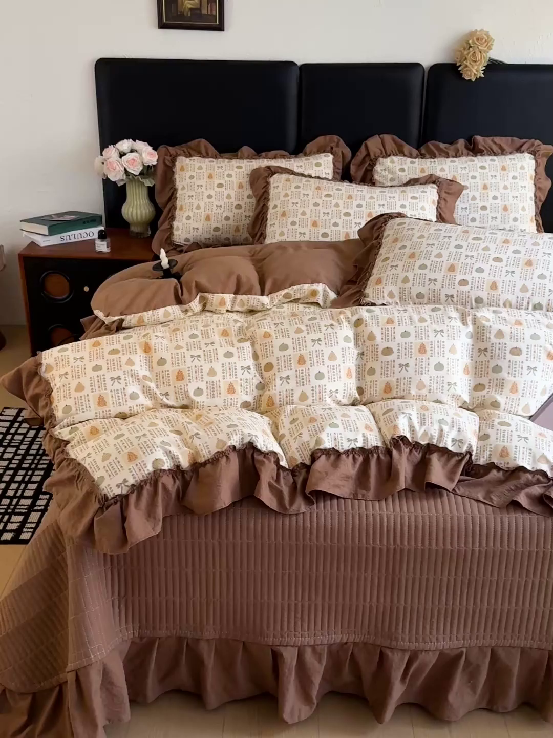 91家纺网 家纺一手货源 找家纺 金梦拉家纺 2026新款云感皱皱纱泡泡纱韩式床盖大花边四件套 南瓜多多