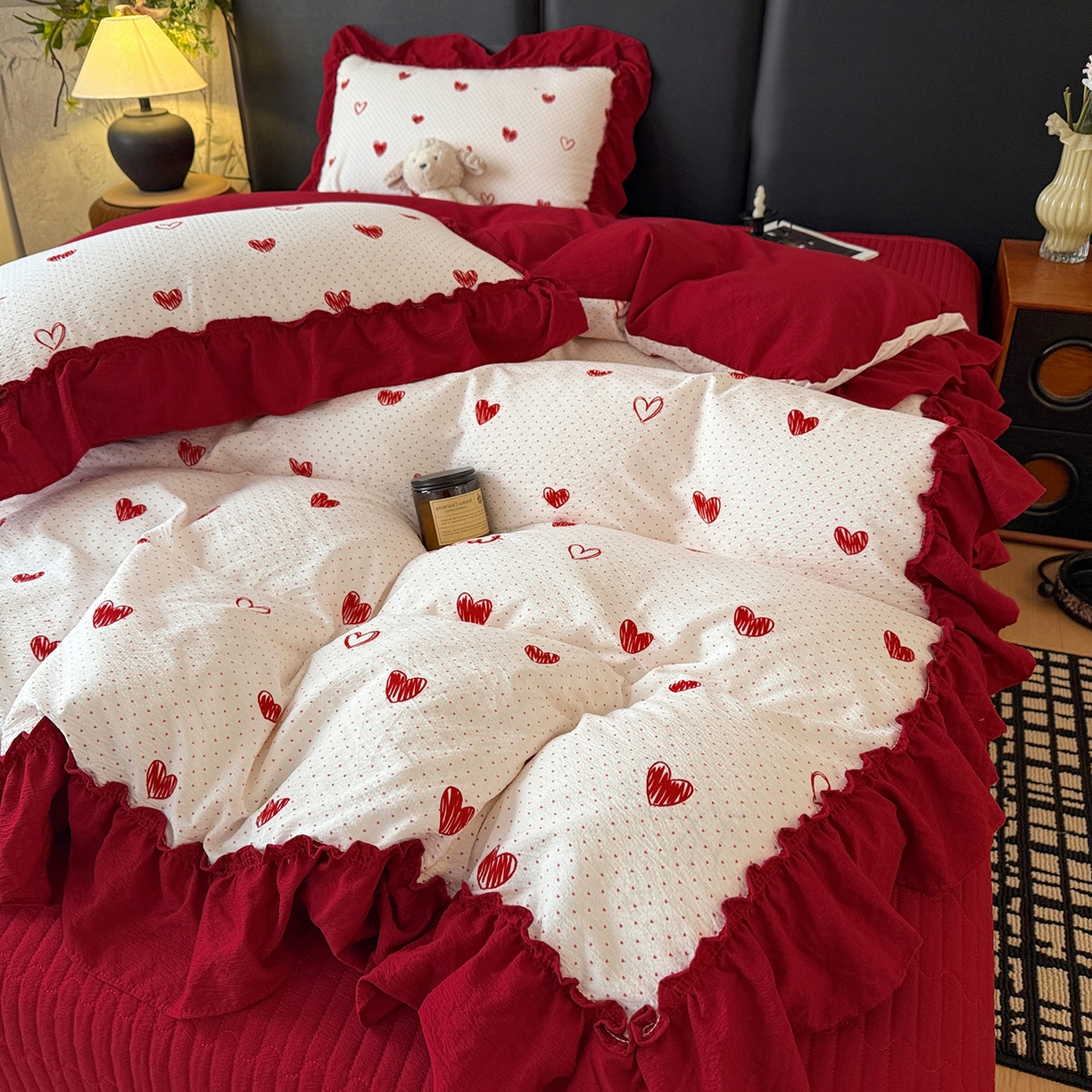 91家纺网 家纺一手货源 找家纺 （总）金梦拉家纺 2026新款云感皱皱纱泡泡纱韩式床盖大花边四件套