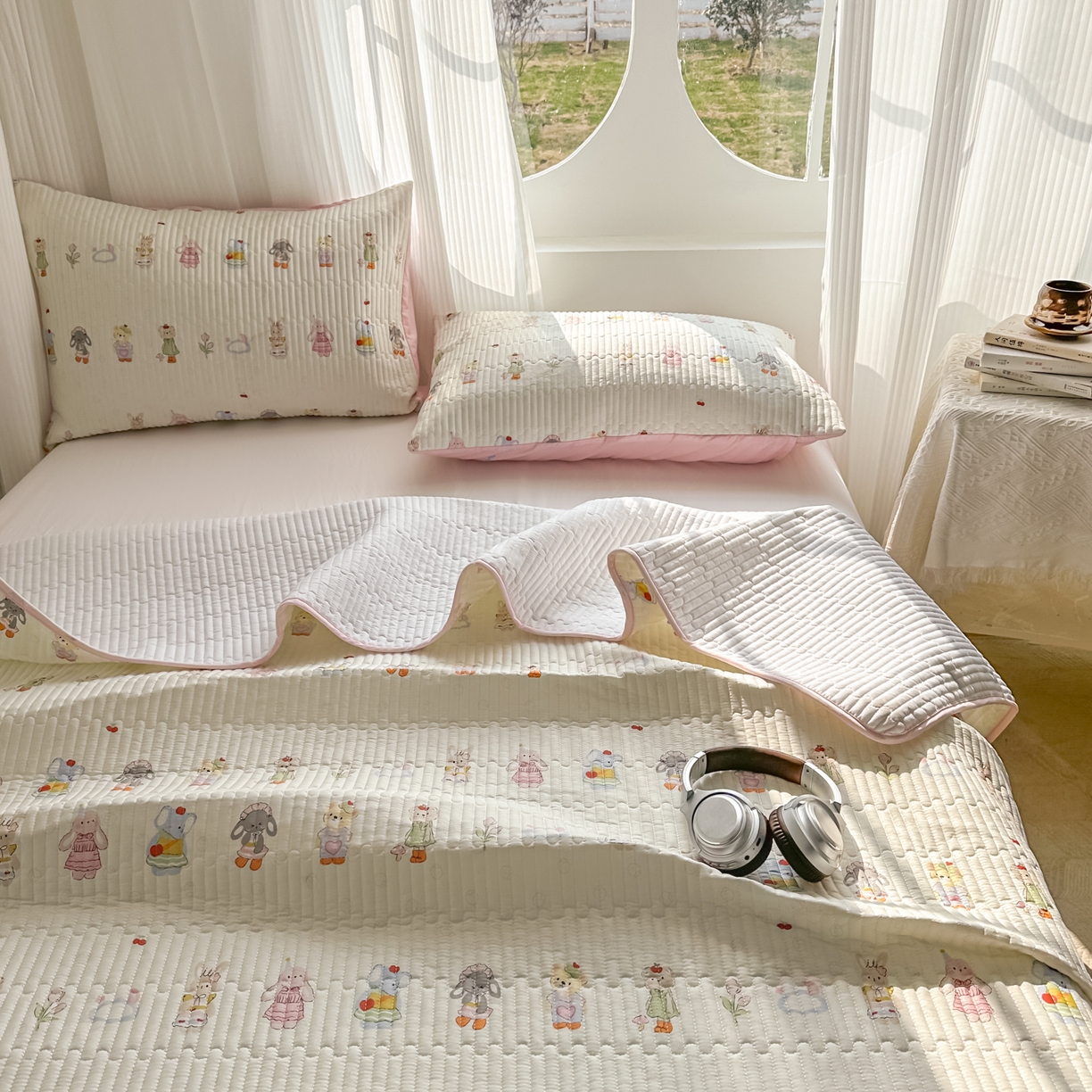 91家纺网 家纺一手货源 找家纺 KA家纺 2026春夏新款全棉印花小清新床盖三件套 第二波 彼得小兔