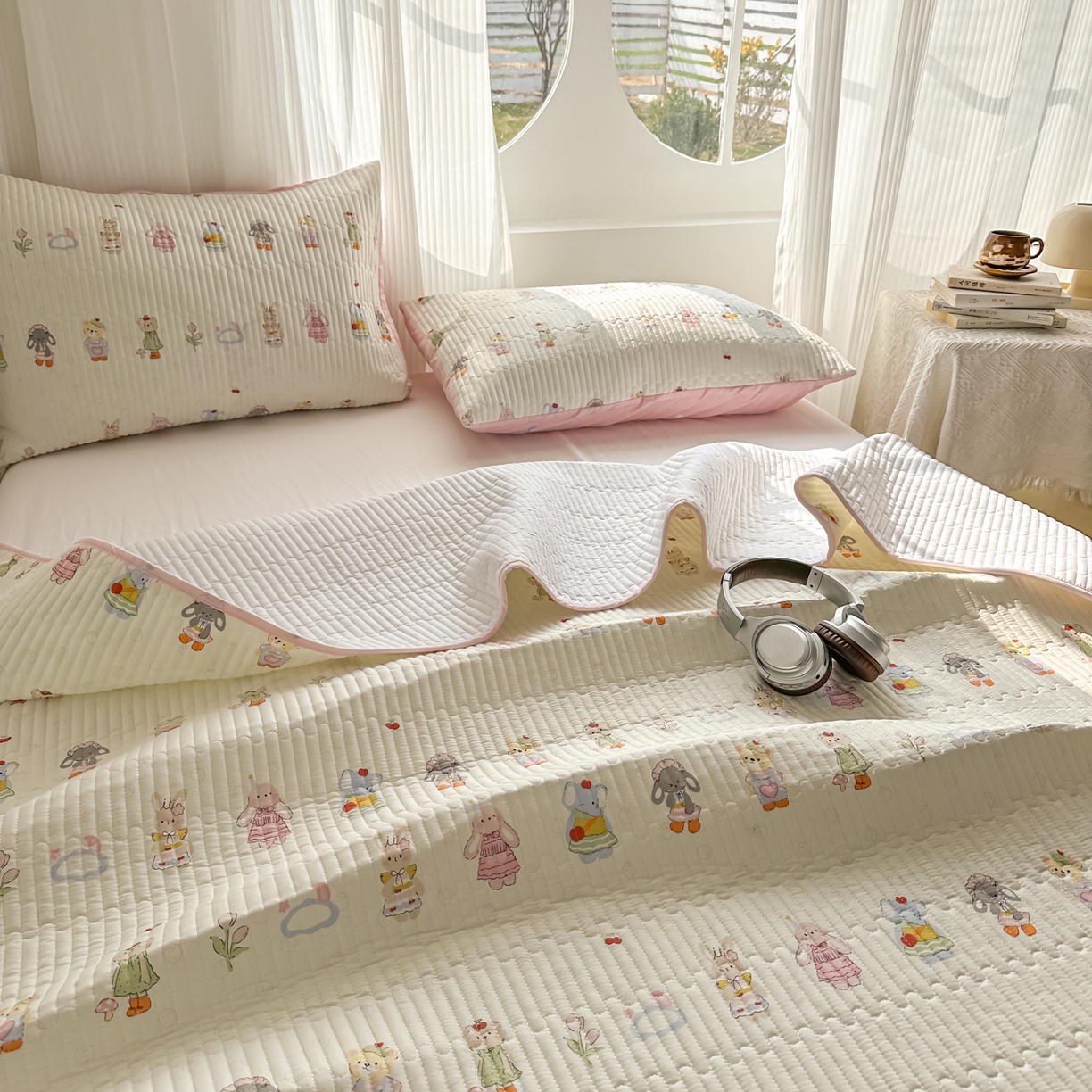 91家纺网 家纺一手货源 找家纺 KA家纺 2026春夏新款全棉印花小清新床盖三件套 第二波 彼得小兔