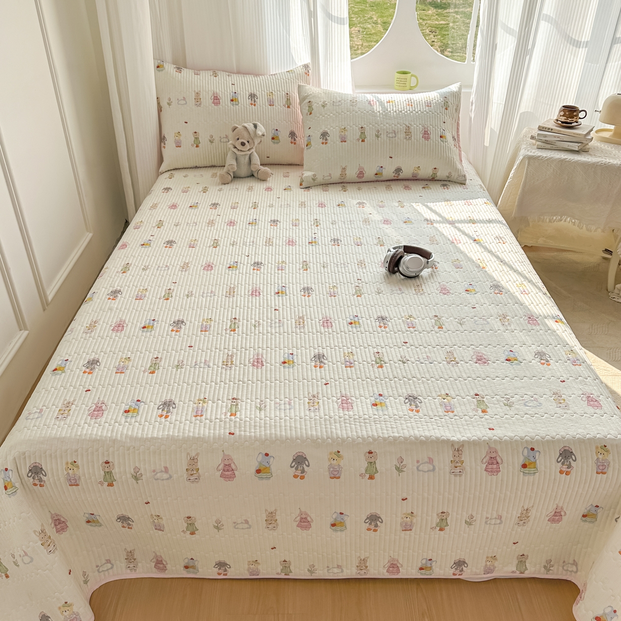 91家纺网 家纺一手货源 找家纺 KA家纺 2026春夏新款全棉印花小清新床盖三件套 第二波 彼得小兔