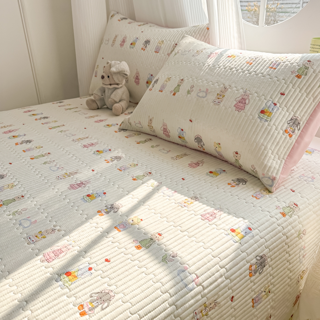 91家纺网 家纺一手货源 找家纺 KA家纺 2026春夏新款全棉印花小清新床盖三件套 第二波 彼得小兔