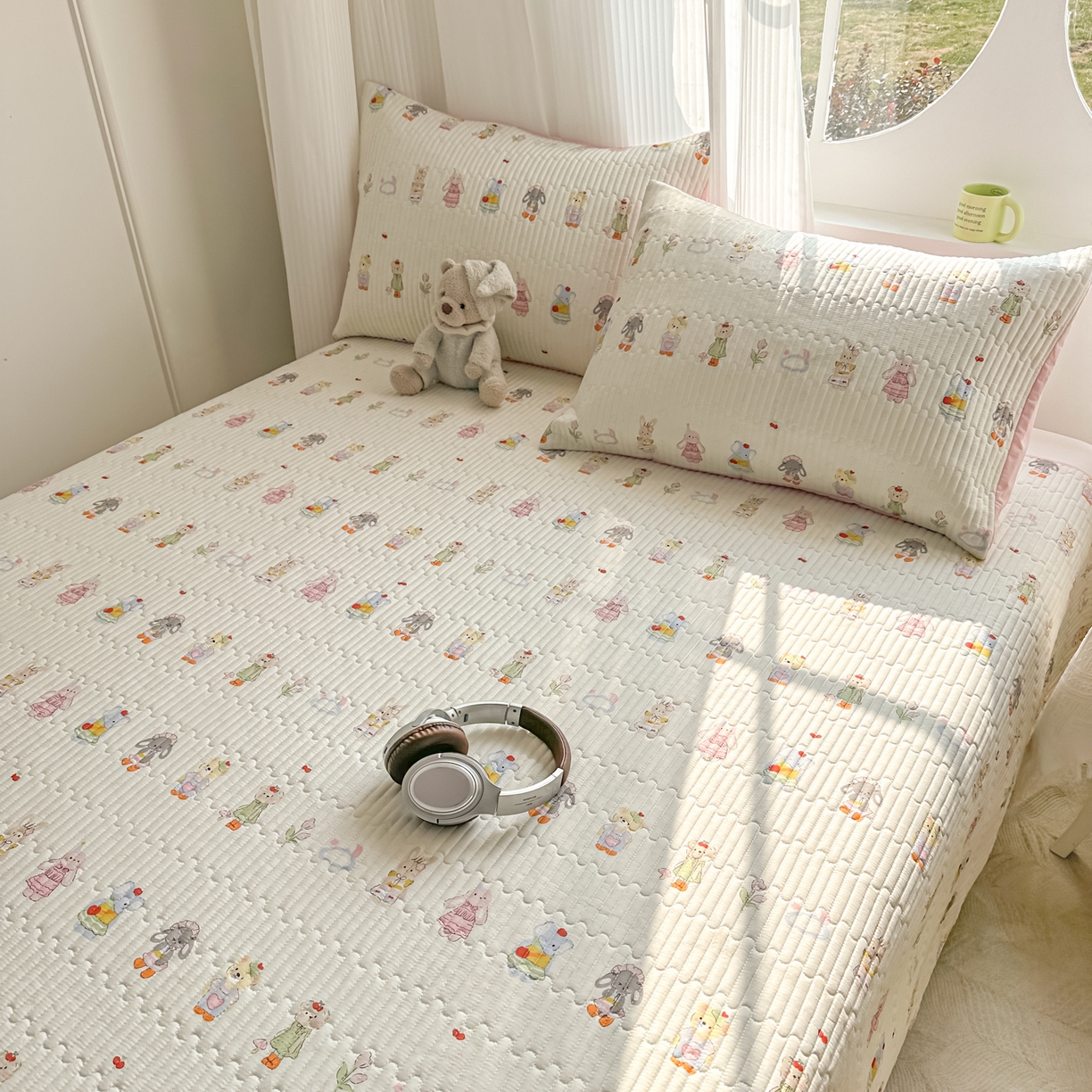 91家纺网 家纺一手货源 找家纺 KA家纺 2026春夏新款全棉印花小清新床盖三件套 第二波 彼得小兔