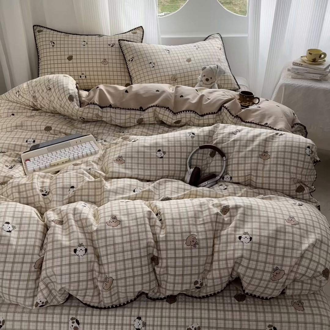 91家纺网 家纺一手货源 找家纺 （总）KA家纺 2026春夏新款全棉纯棉床盖款卡通印花贝壳边四件套