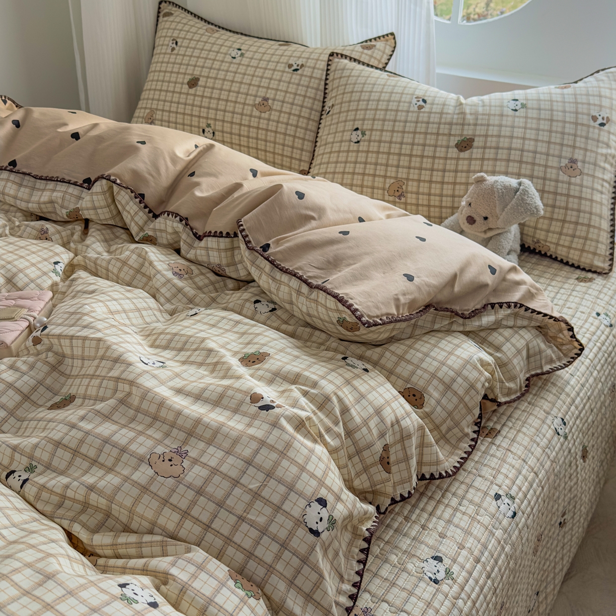 （总）KA家纺 2026春夏新款全棉纯棉床盖款卡通印花贝壳边四件套