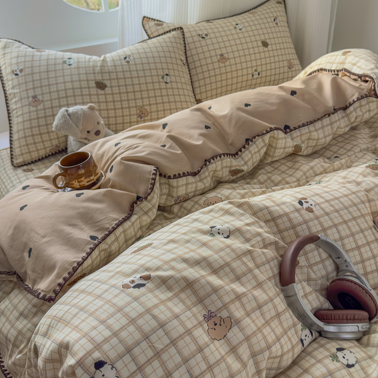 91家纺网 家纺一手货源 找家纺 （总）KA家纺 2026春夏新款全棉纯棉床盖款卡通印花贝壳边四件套