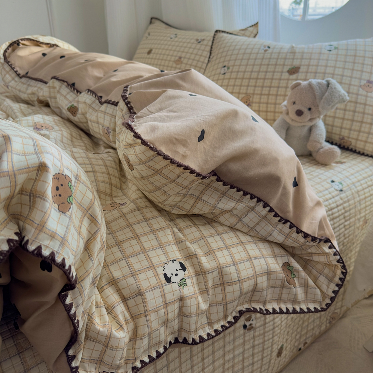 91家纺网 家纺一手货源 找家纺 （总）KA家纺 2026春夏新款全棉纯棉床盖款卡通印花贝壳边四件套