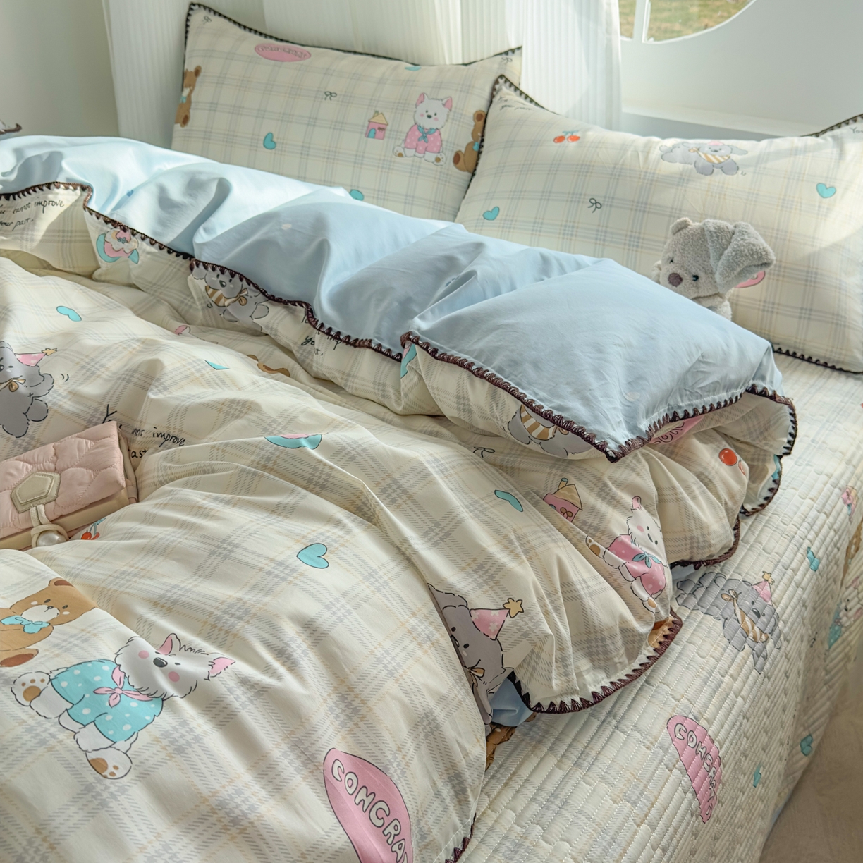 91家纺网 家纺一手货源 找家纺 （总）KA家纺 2026春夏新款全棉纯棉床盖款卡通印花贝壳边四件套