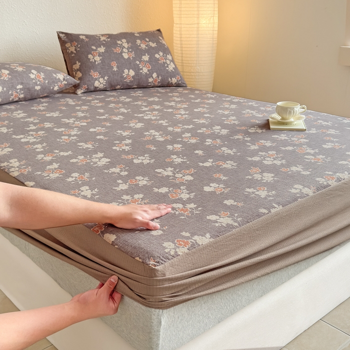 91家纺网 家纺一手货源 找家纺 三悦四季 2026新款A类亚麻皱皱纱床笠双层纱床笠三件套四季款 旧巷花影