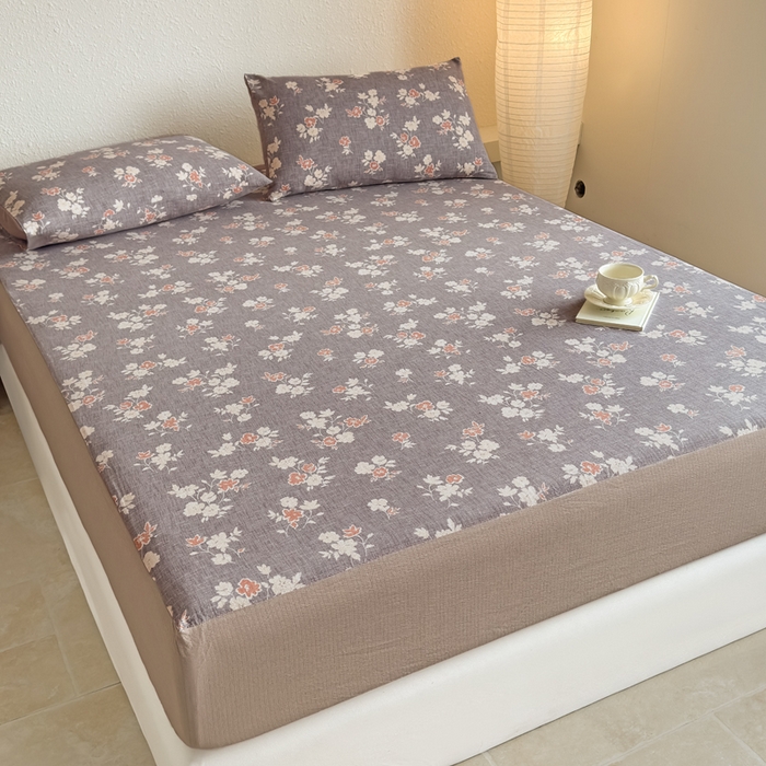 91家纺网 家纺一手货源 找家纺 三悦四季 2026新款A类亚麻皱皱纱床笠双层纱床笠三件套四季款 旧巷花影