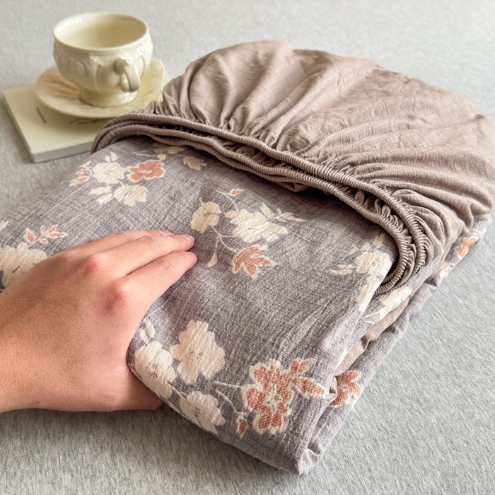 91家纺网 家纺一手货源 找家纺 三悦四季 2026新款A类亚麻皱皱纱床笠双层纱床笠三件套四季款 旧巷花影