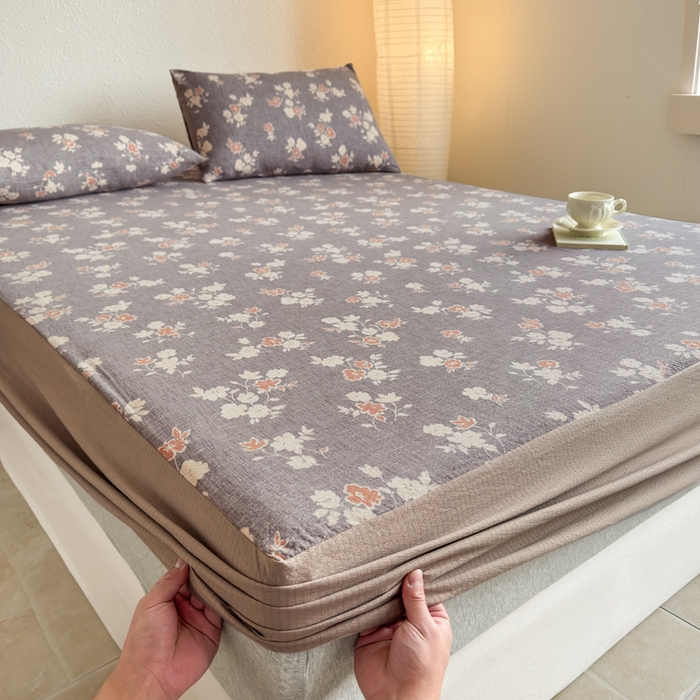 91家纺网 家纺一手货源 找家纺 三悦四季 2026新款A类亚麻皱皱纱床笠双层纱床笠三件套四季款 旧巷花影