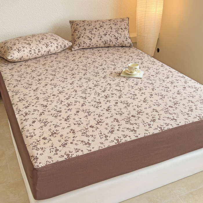 91家纺网 家纺一手货源 找家纺 三悦四季 2026新款A类亚麻皱皱纱床笠双层纱床笠三件套四季款 栗花漫野