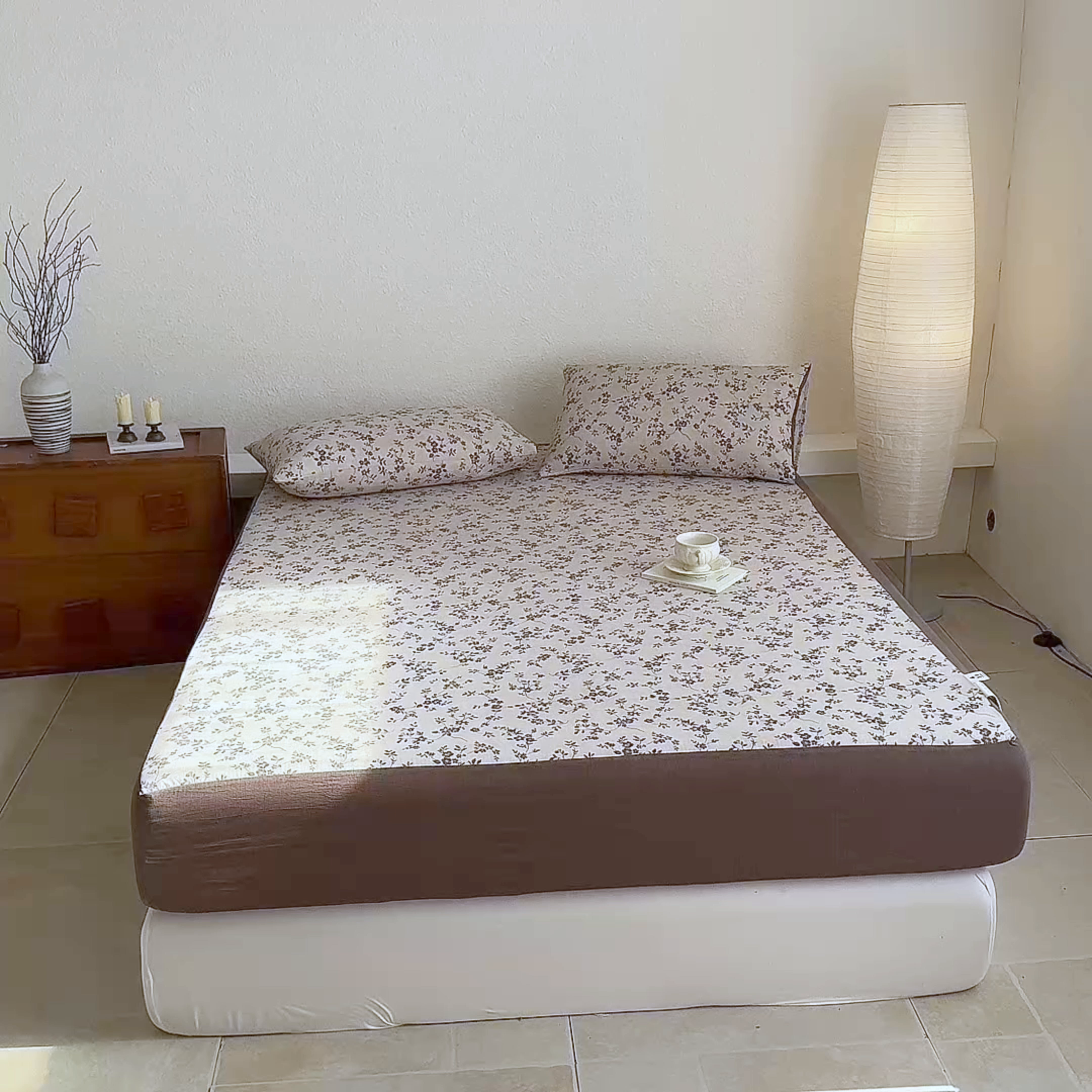 91家纺网 家纺一手货源 找家纺 三悦四季 2026新款A类亚麻皱皱纱床笠双层纱床笠三件套四季款 栗花漫野