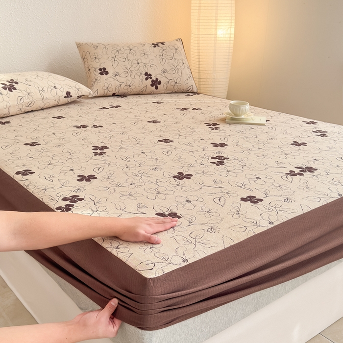 91家纺网 家纺一手货源 找家纺 三悦四季 2026新款A类亚麻皱皱纱床笠双层纱床笠三件套四季款 墨花织影