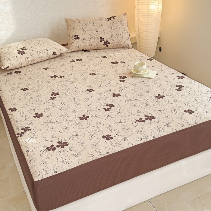 91家纺网 家纺一手货源 找家纺 三悦四季 2026新款A类亚麻皱皱纱床笠双层纱床笠三件套四季款 墨花织影