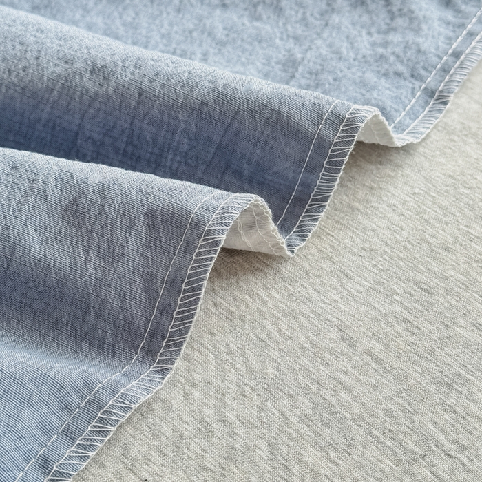 91家纺网 家纺一手货源 找家纺 三悦四季 2026新款A类亚麻皱皱纱床笠双层纱床笠三件套四季款 浅青花雾