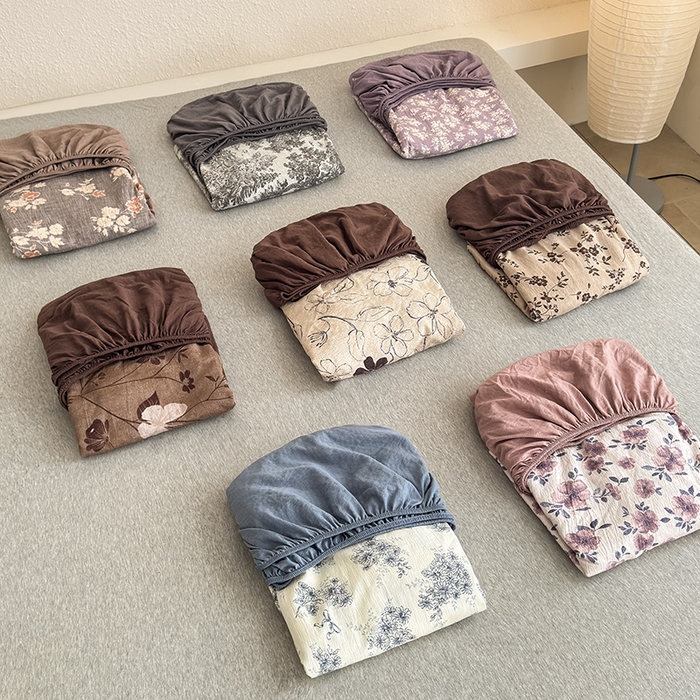 三悦四季 2026新款A类亚麻皱皱纱床笠双层纱床笠三件套四季款 组合图（仅供展示不可下单）