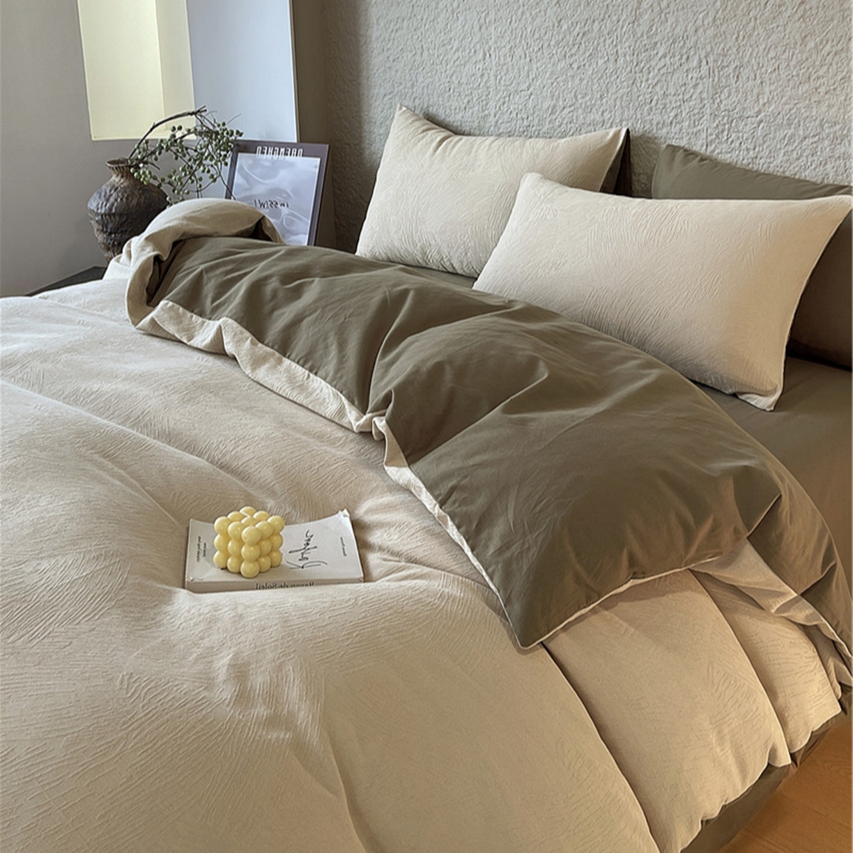 91家纺网 家纺一手货源 找家纺 琪格格纺织 2026新款纯棉纯棉色织肌理纹提花华夫格纯棉轻奢简约款四件套 星岛-可可棕