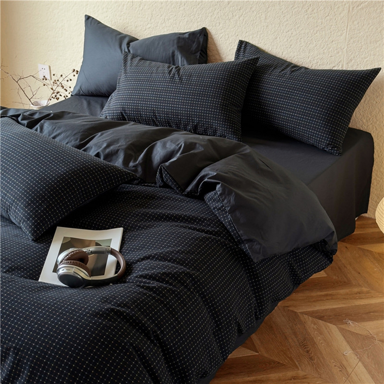 91家纺网 家纺一手货源 找家纺 （总）琪格格纺织 2026新款纯棉纯棉色织肌理纹提花华夫格纯棉轻奢简约款四件套