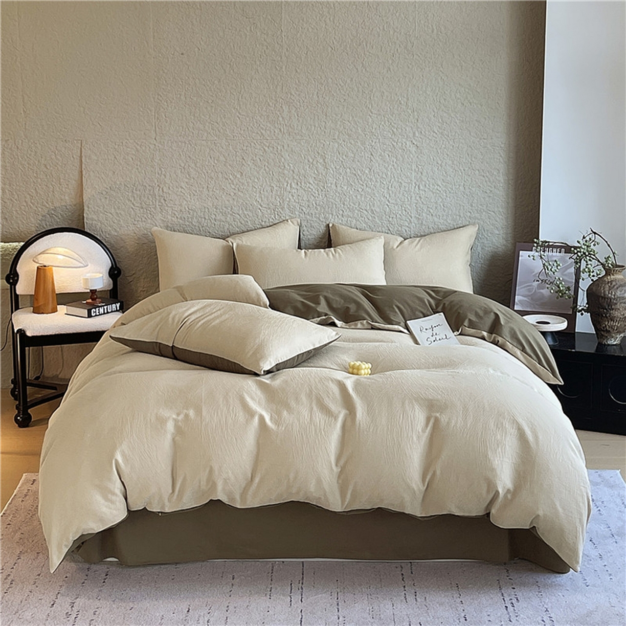 91家纺网 家纺一手货源 找家纺 琪格格纺织 2026新款纯棉纯棉色织肌理纹提花华夫格纯棉轻奢简约款四件套 星岛-可可棕