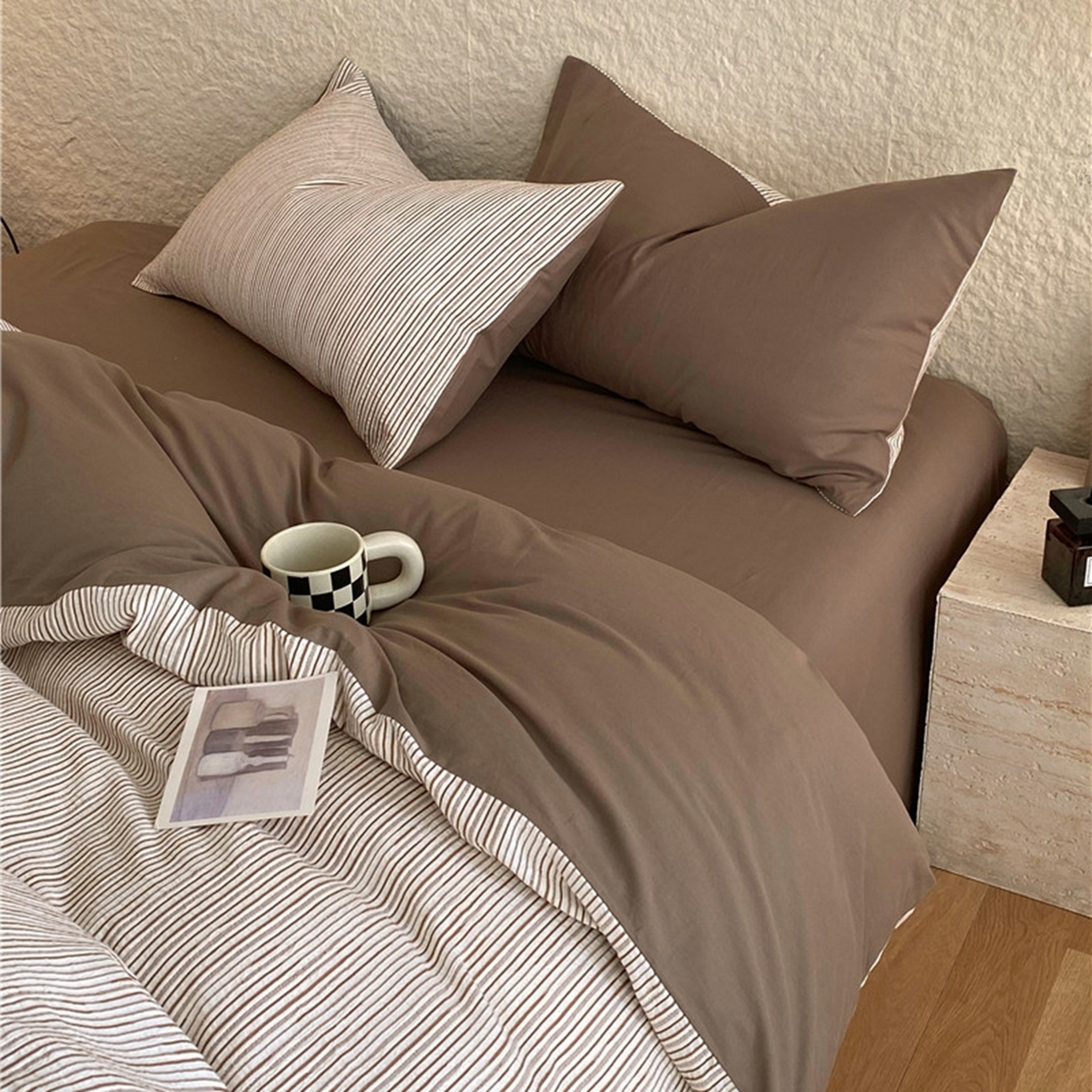 91家纺网 家纺一手货源 找家纺 琪格格纺织 2026新款纯棉纯棉色织肌理纹提花华夫格纯棉轻奢简约款四件套 A速写 提花棕条