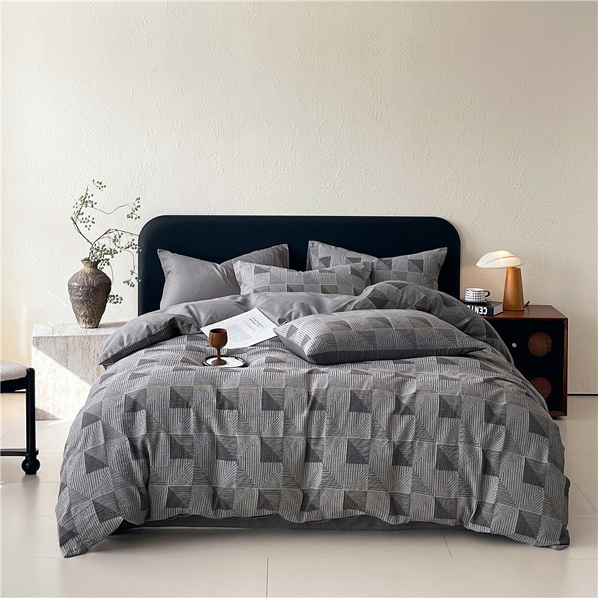 91家纺网 家纺一手货源 找家纺 琪格格纺织 2026新款纯棉纯棉色织肌理纹提花华夫格纯棉轻奢简约款四件套 柏林-炭石灰