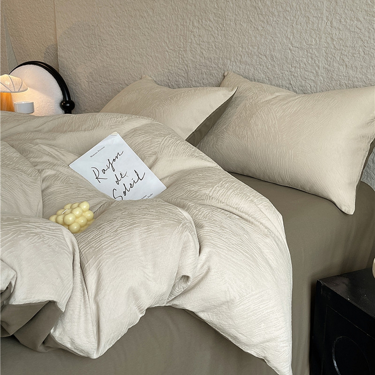 91家纺网 家纺一手货源 找家纺 琪格格纺织 2026新款纯棉纯棉色织肌理纹提花华夫格纯棉轻奢简约款四件套 星岛-可可棕