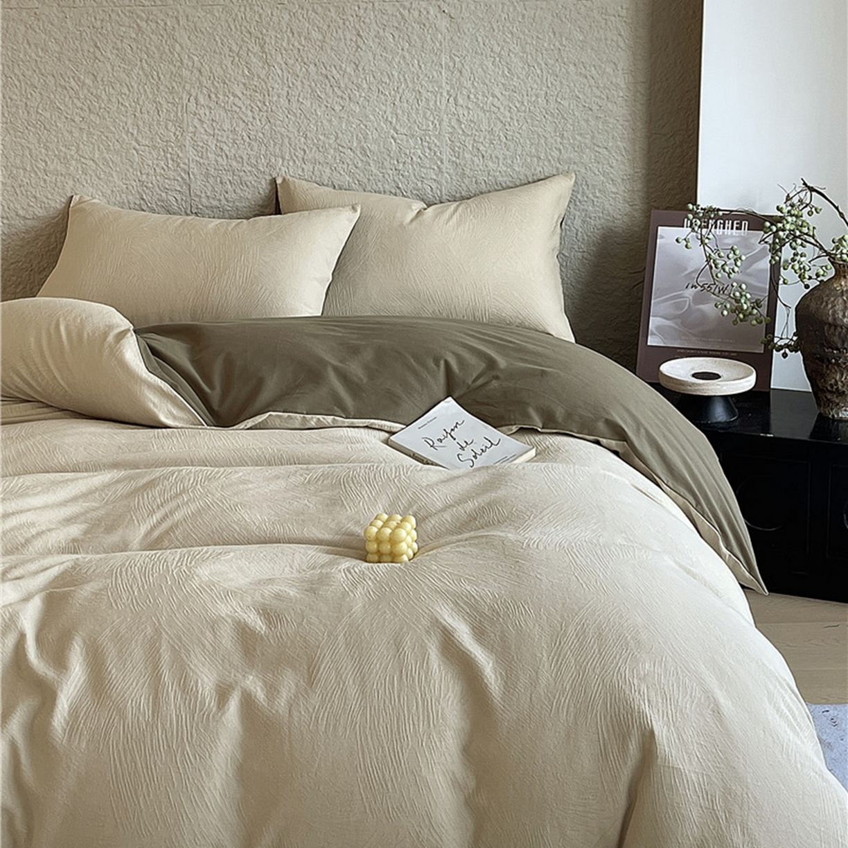 91家纺网 家纺一手货源 找家纺 琪格格纺织 2026新款纯棉纯棉色织肌理纹提花华夫格纯棉轻奢简约款四件套 星岛-可可棕