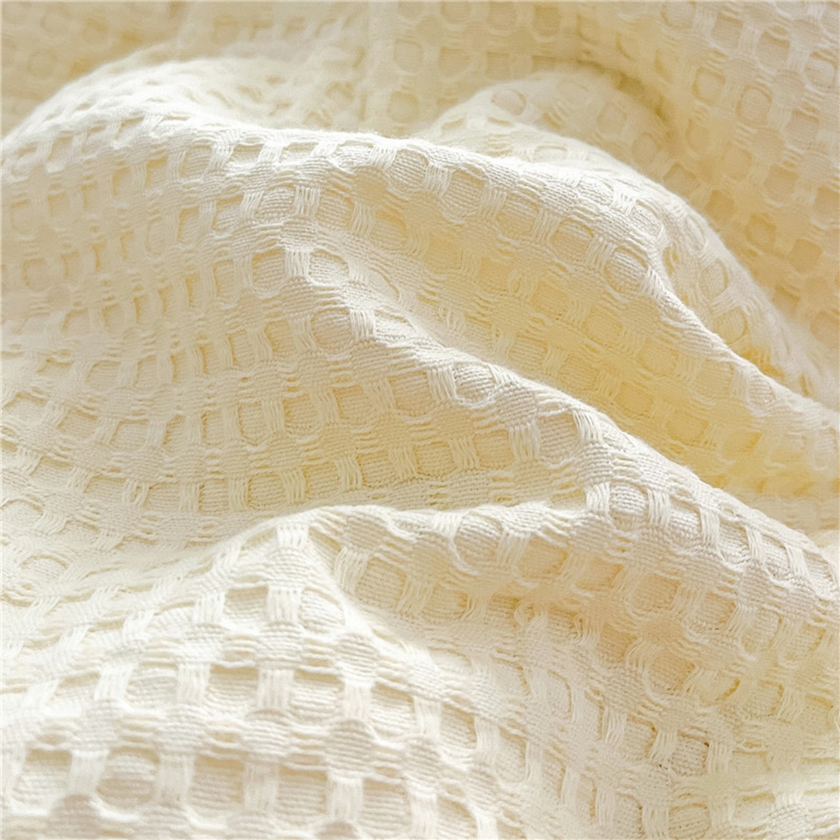 91家纺网 家纺一手货源 找家纺 琪格格纺织 2026新款纯棉纯棉色织肌理纹提花华夫格纯棉轻奢简约款四件套 华夫格-奶昔黄