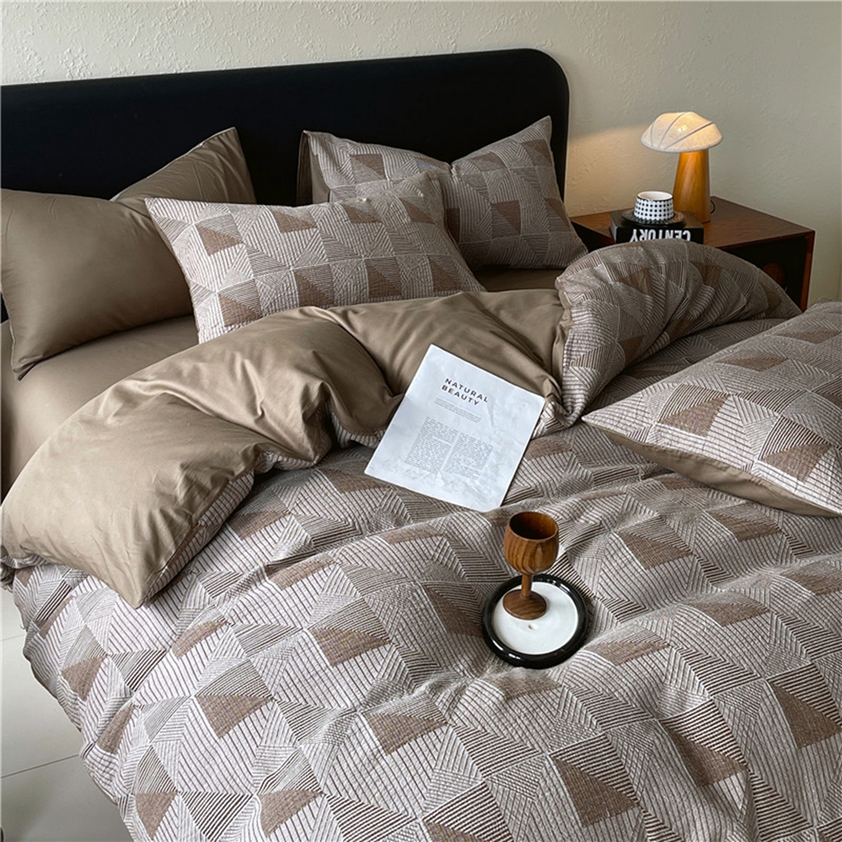 91家纺网 家纺一手货源 找家纺 琪格格纺织 2026新款纯棉纯棉色织肌理纹提花华夫格纯棉轻奢简约款四件套 柏林-雪茄棕