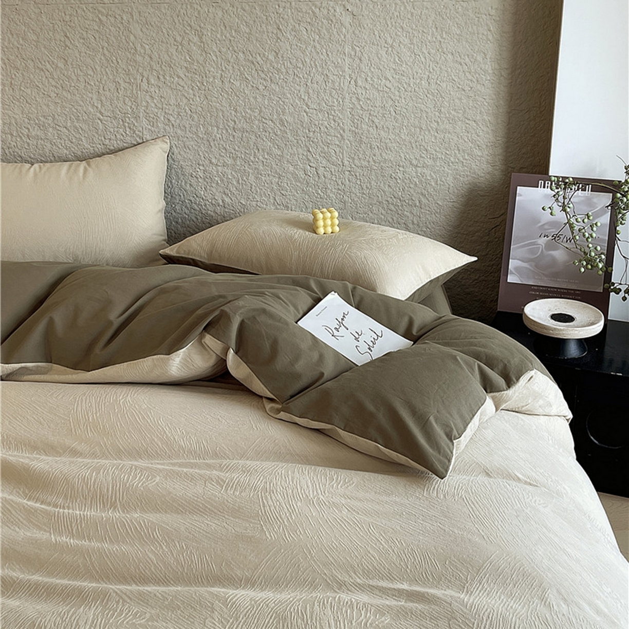 91家纺网 家纺一手货源 找家纺 琪格格纺织 2026新款纯棉纯棉色织肌理纹提花华夫格纯棉轻奢简约款四件套 星岛-可可棕