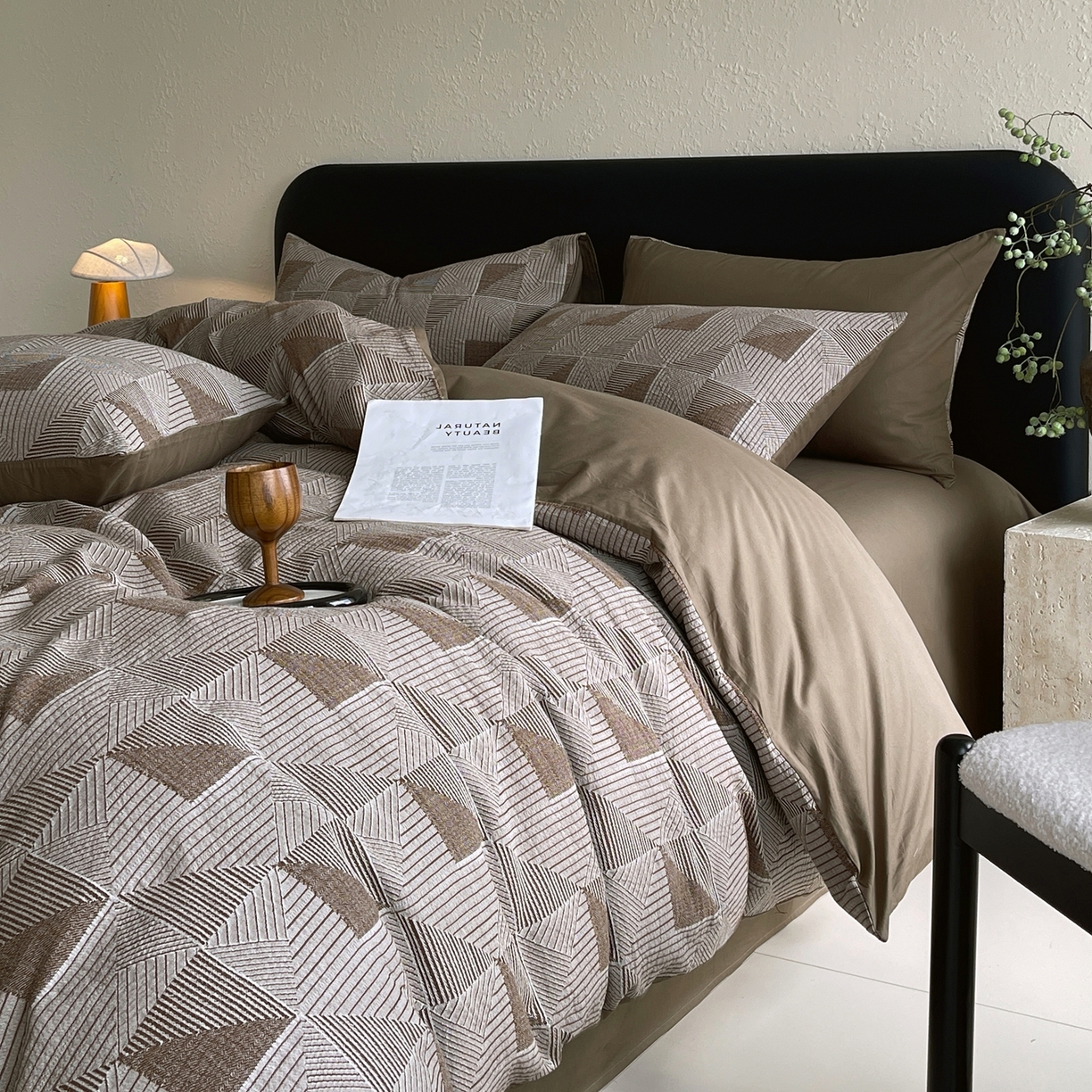 91家纺网 家纺一手货源 找家纺 （总）琪格格纺织 2026新款纯棉纯棉色织肌理纹提花华夫格纯棉轻奢简约款四件套