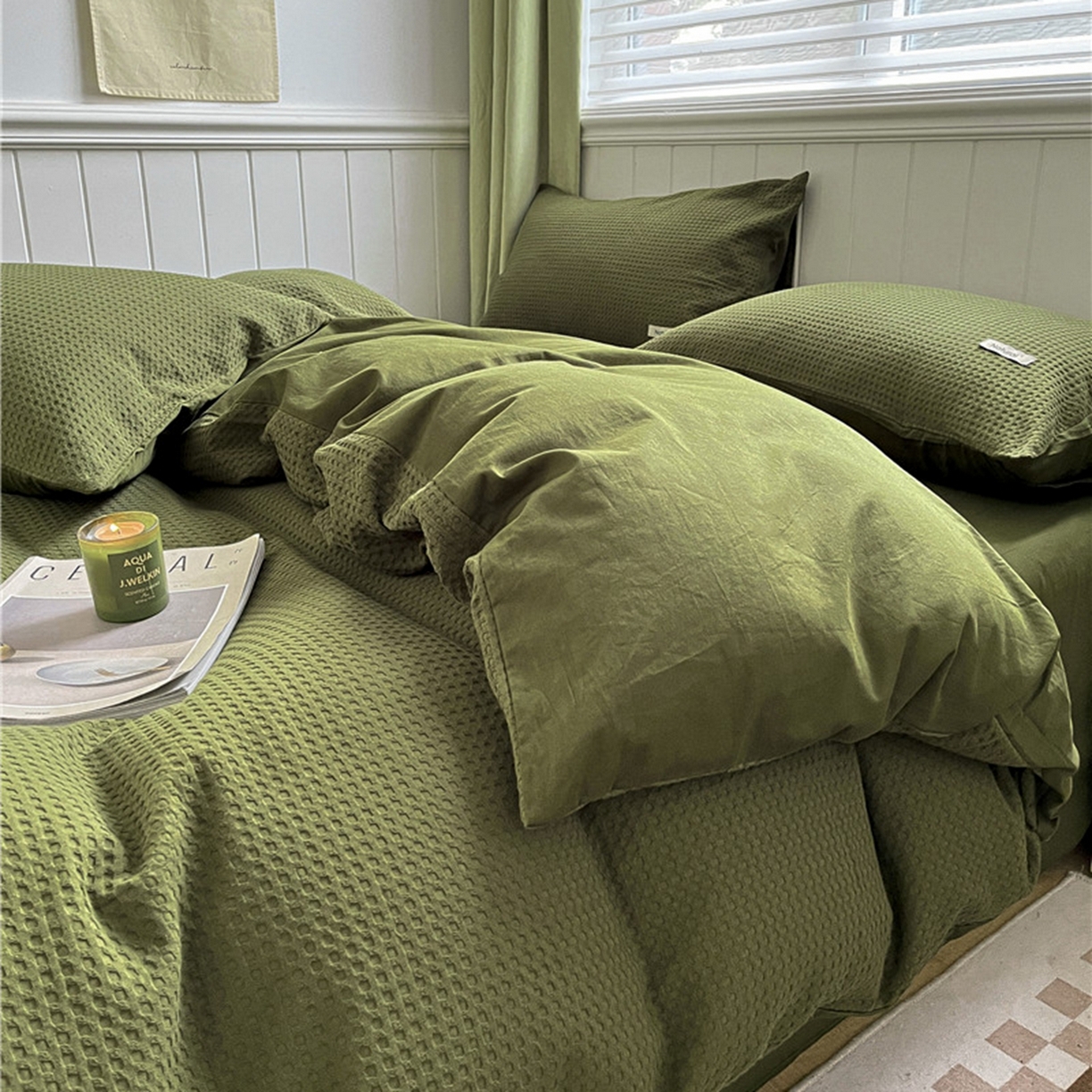 91家纺网 家纺一手货源 找家纺 （总）琪格格纺织 2026新款纯棉纯棉色织肌理纹提花华夫格纯棉轻奢简约款四件套