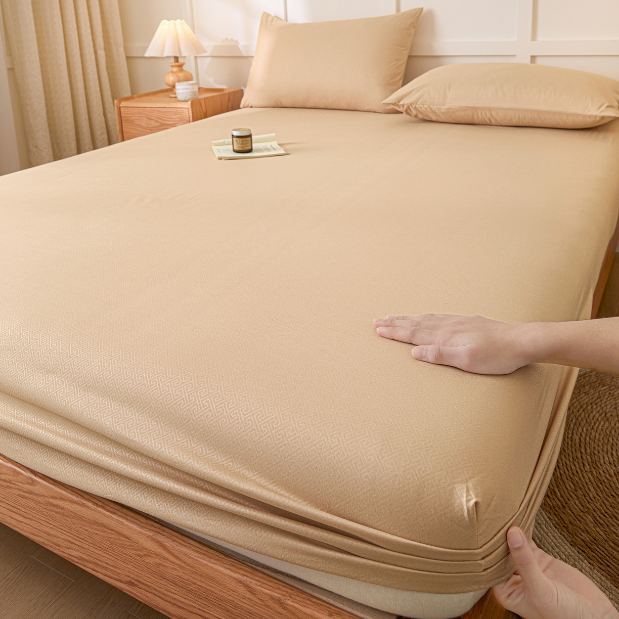 衿成家纺 2026新款简约纯色磨毛压光单床笠 YG-卡其