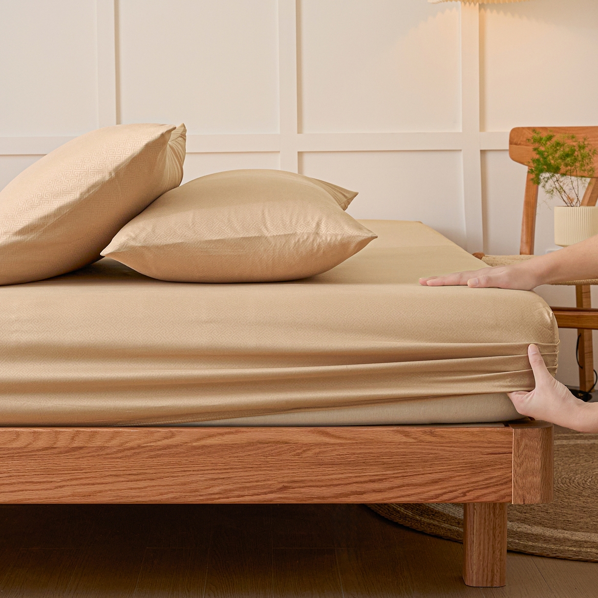 91家纺网 家纺一手货源 找家纺 衿成家纺 2026新款简约纯色磨毛压光单床笠 YG-卡其