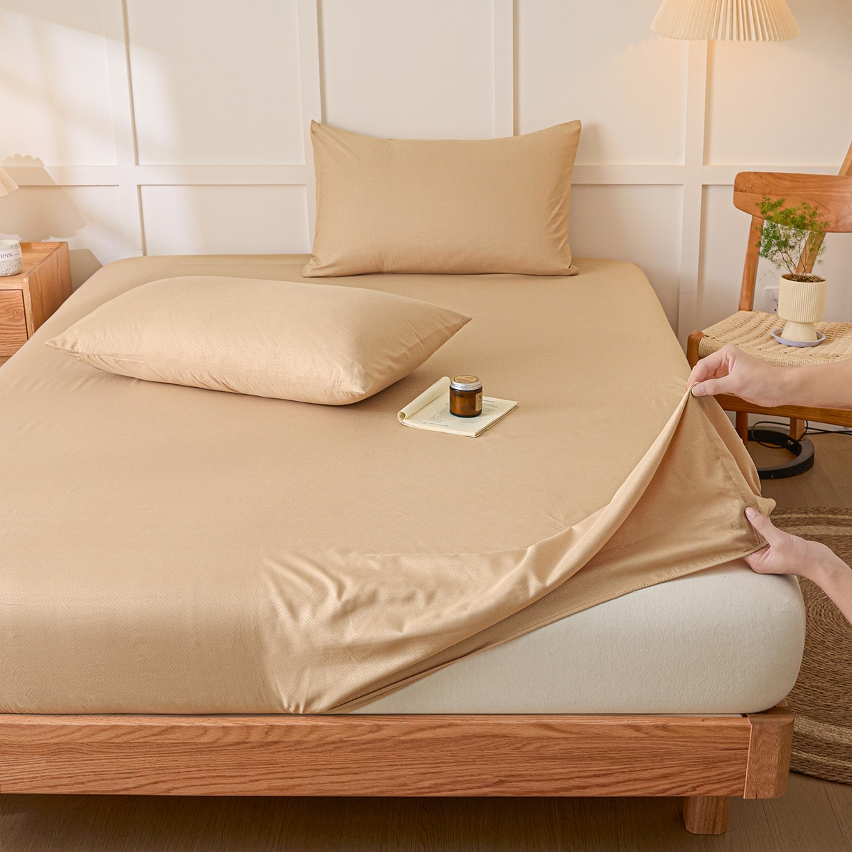 91家纺网 家纺一手货源 找家纺 衿成家纺 2026新款简约纯色磨毛压光单床笠 YG-卡其