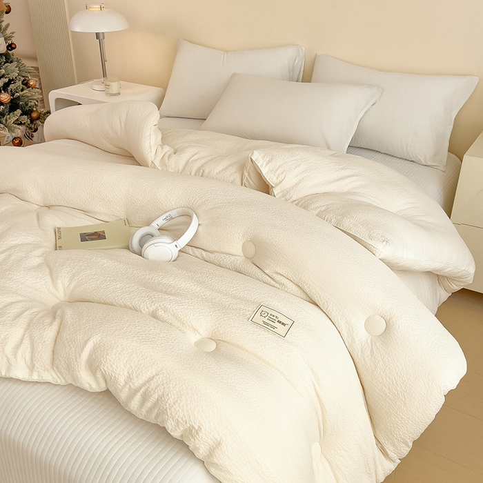 91家纺网 家纺一手货源 找家纺 爱彼家纺 2026新款纯色亲肤提花大豆纤维被冬被被子被芯 本白