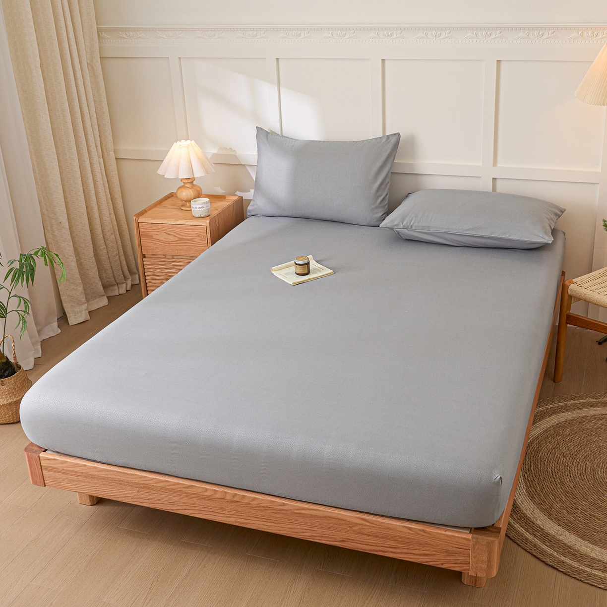 91家纺网 家纺一手货源 找家纺 衿成家纺 2026新款简约纯色磨毛压光单床笠 YG-浅灰