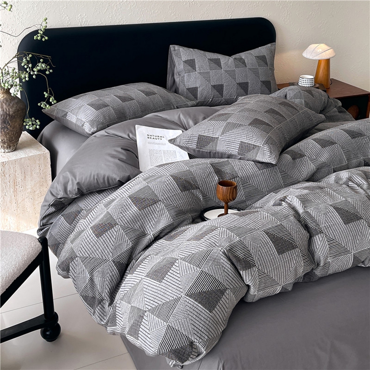 91家纺网 家纺一手货源 找家纺 琪格格纺织 2026新款纯棉纯棉色织肌理纹提花华夫格纯棉轻奢简约款四件套 柏林-炭石灰