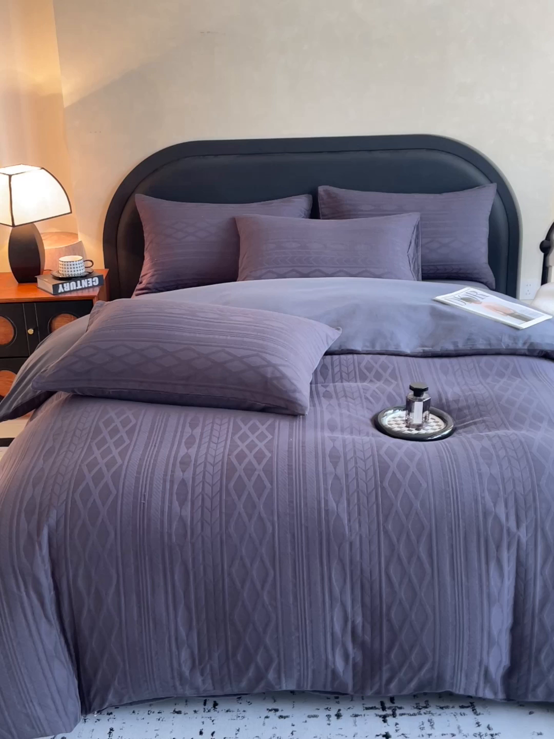 91家纺网 家纺一手货源 找家纺 琪格格纺织 2026新款纯棉纯棉色织肌理纹提花华夫格纯棉轻奢简约款四件套 圣托梵绅-乌木