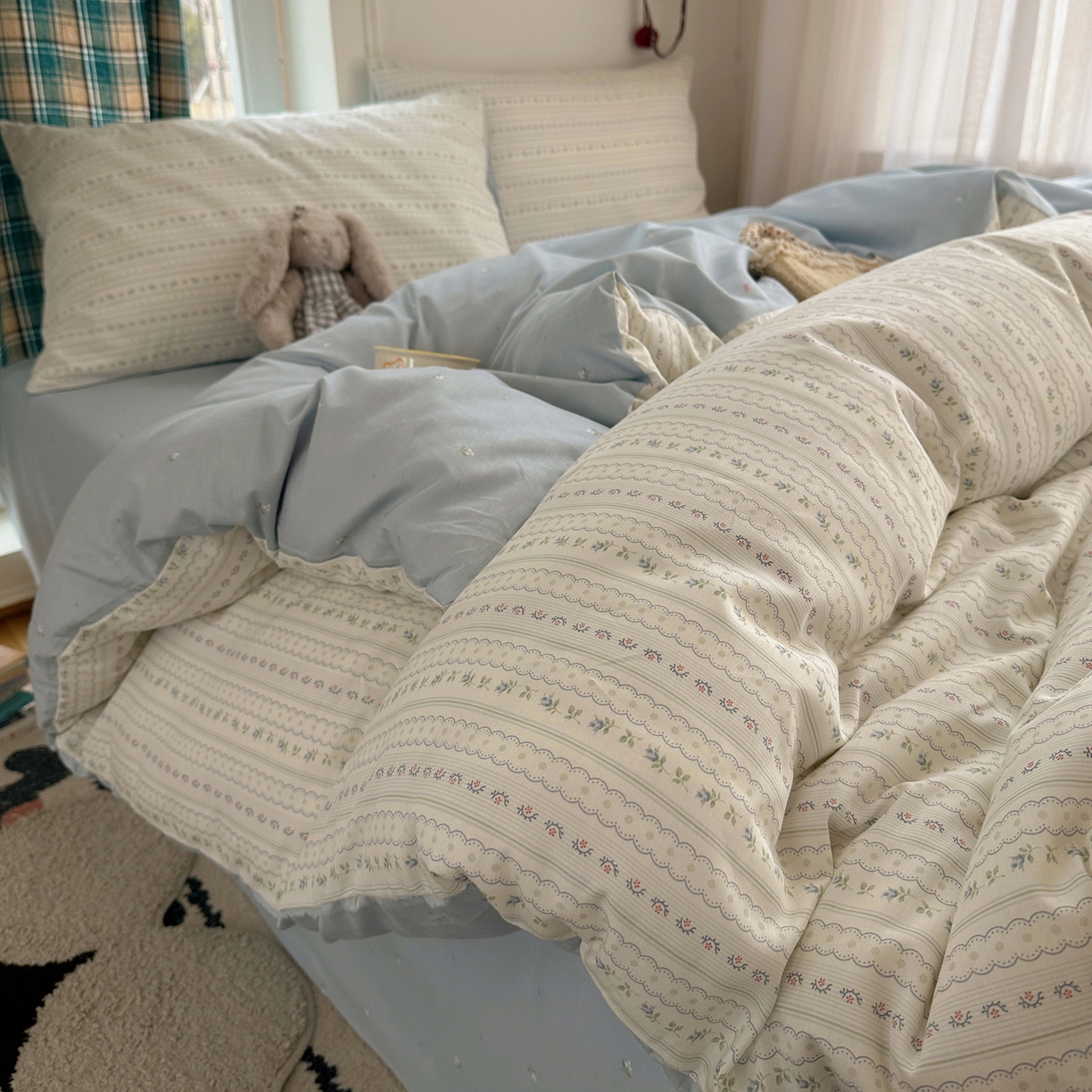 91家纺网 家纺一手货源 找家纺 XIWEN-希文家纺 2026春夏新款40支全棉纯棉13372小清新印花四件套 波尔卡