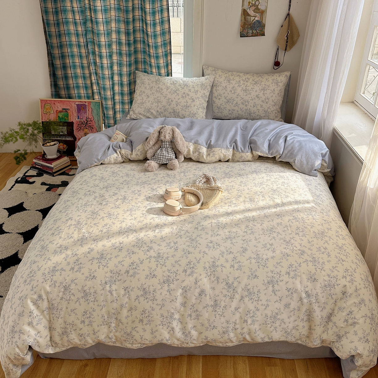 91家纺网 家纺一手货源 找家纺 XIWEN-希文家纺 2026春夏新款40支全棉纯棉13372小清新印花四件套 沉香