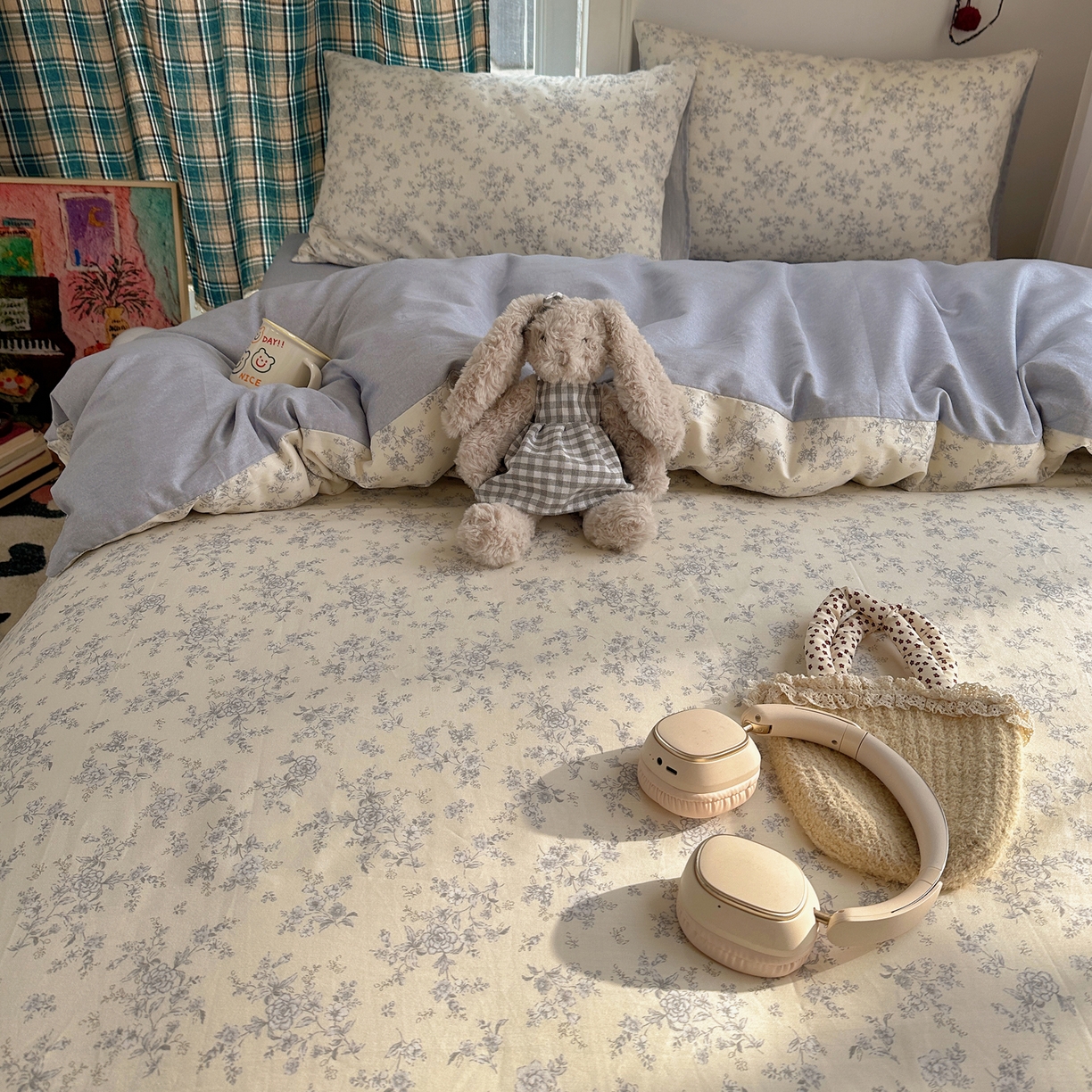 91家纺网 家纺一手货源 找家纺 XIWEN-希文家纺 2026春夏新款40支全棉纯棉13372小清新印花四件套 沉香