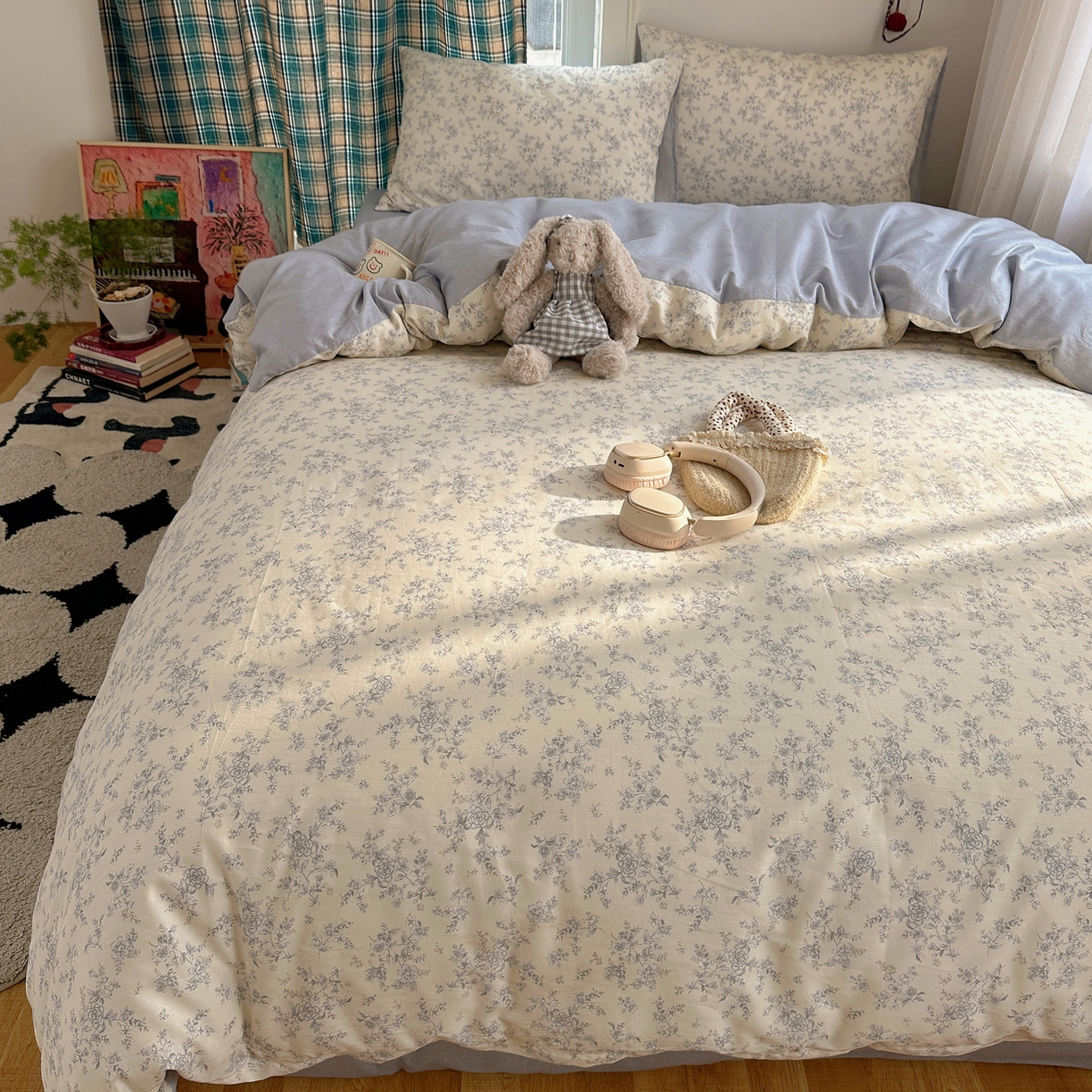 91家纺网 家纺一手货源 找家纺 XIWEN-希文家纺 2026春夏新款40支全棉纯棉13372小清新印花四件套 沉香